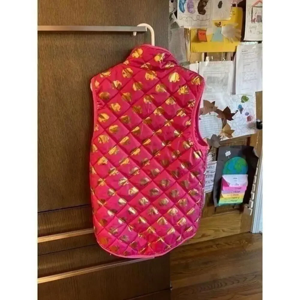 Simply‎ Southern Hot Pink with gold elephants puffer vest girl size large